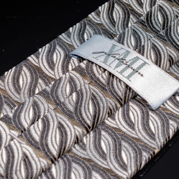 XMI Platinum Black Silver Directional Striped 100% Silk Men's Designer Tie USA - Picture 4 of 6